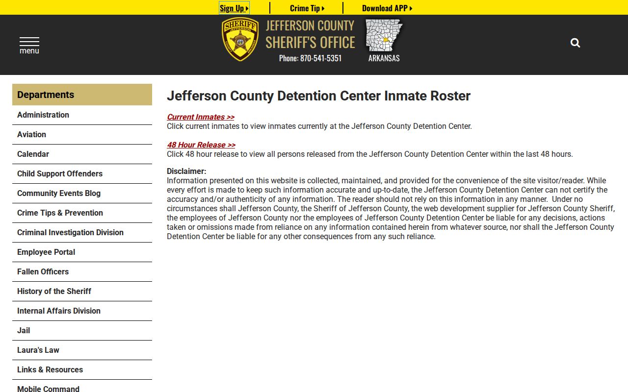 Jefferson County jail roster current custody and release choices